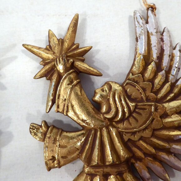 NEW 5.5” CHRISTMAS HOLIDAY GILT GOLD SILVER ANGEL ORNAMENT DOUBLE SIDED SET - Picture 2 of 7